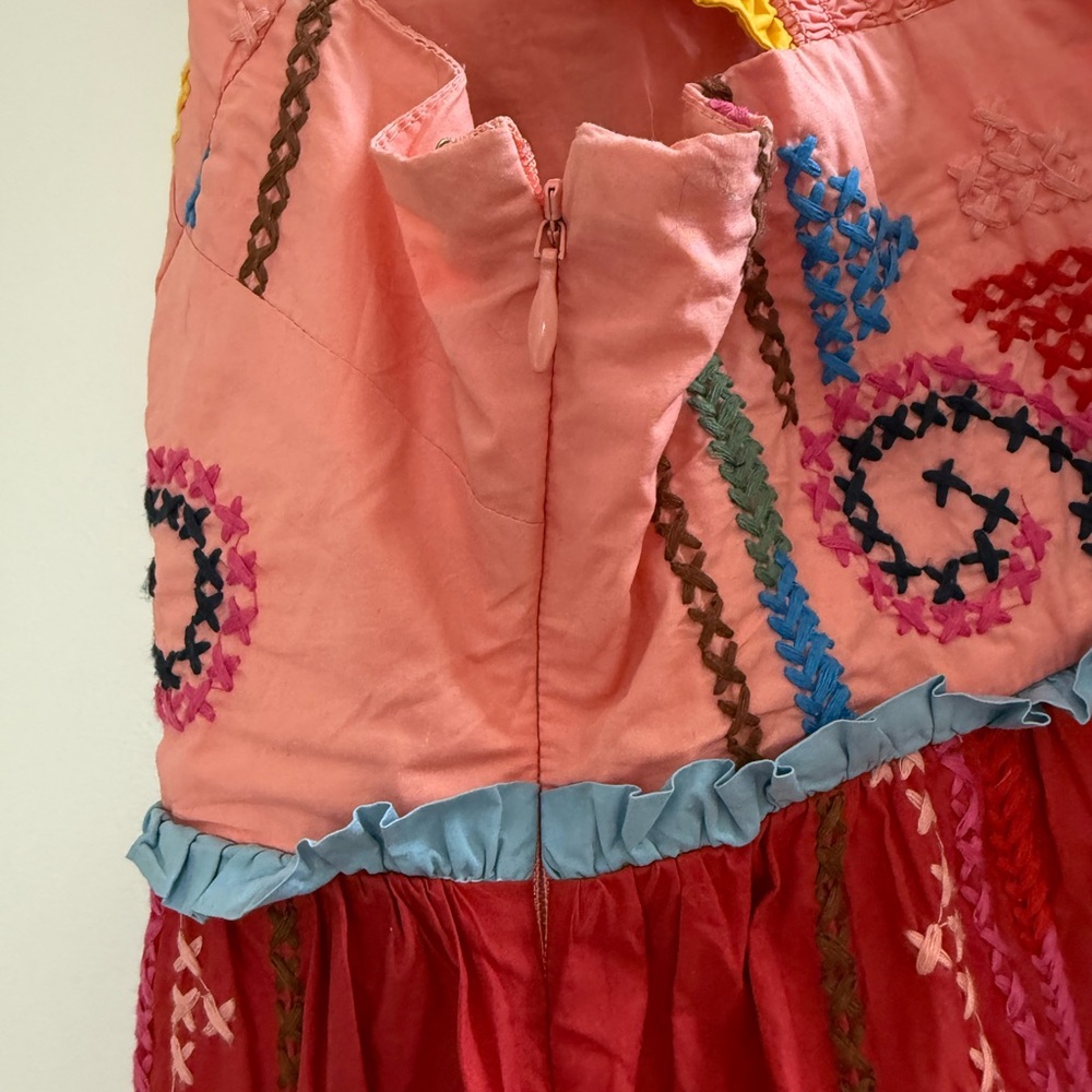 FARM Rio Pink Red Blue Tiered Mini Dress with Yellow Ruffle Straps - Picture 3 of 4